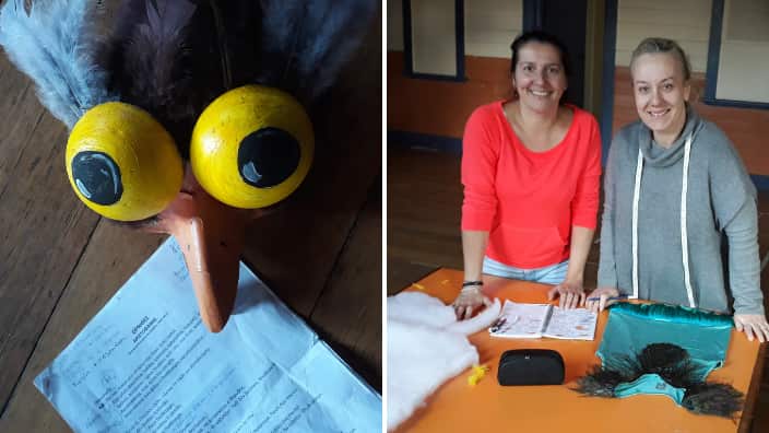 Theatre educator Katerina Poutahidou (L), with theatre costume designer, Ourania Papageorgiou