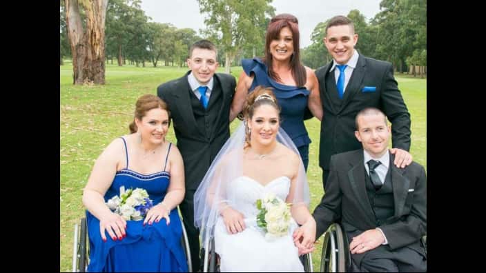 Emily Preketes-Ashley with her husband Paul Ashley, mother Helen Preketes and friends