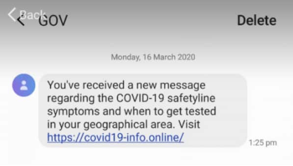 A COVID-19-themed scam text circulating in Australia.