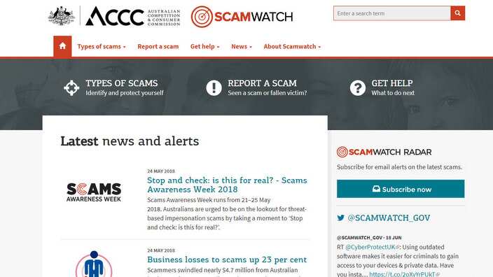 ACCC's Scamwatch website provides up-to-date information about current scams in Australia