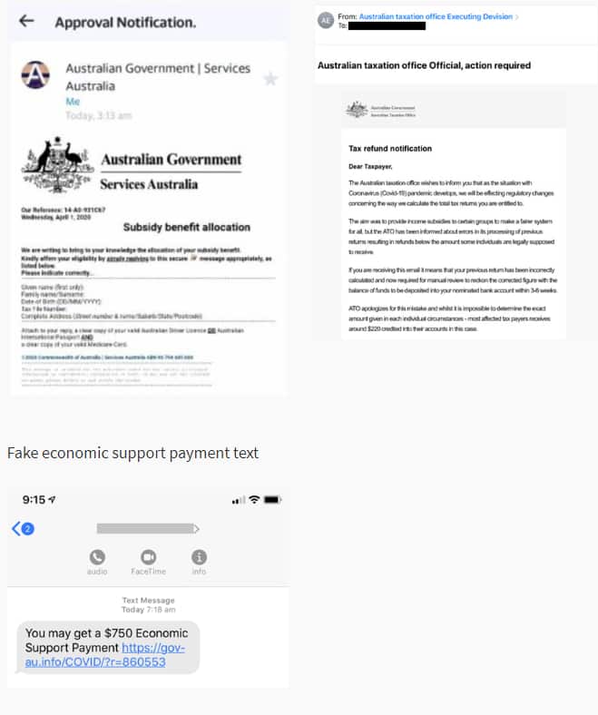 Scamwatch provided examples of phishing scam impersonating government agencies 1
