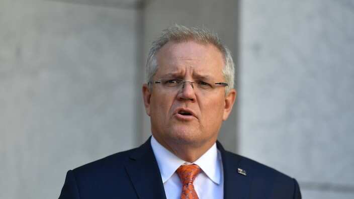 Prime Minister Scott Morrison at a press conference at Parliament House in Canberra