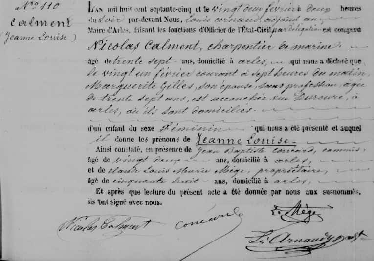 Jeanne Calment birth certificate