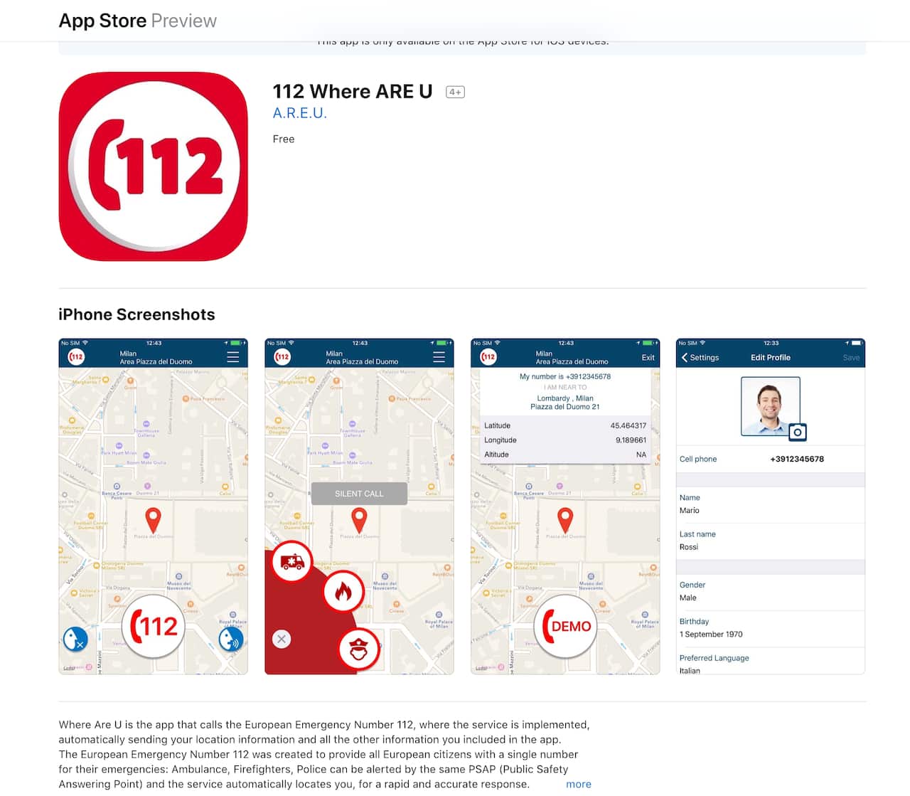 Un'immagine della app 112 Where Are You per Apple. 