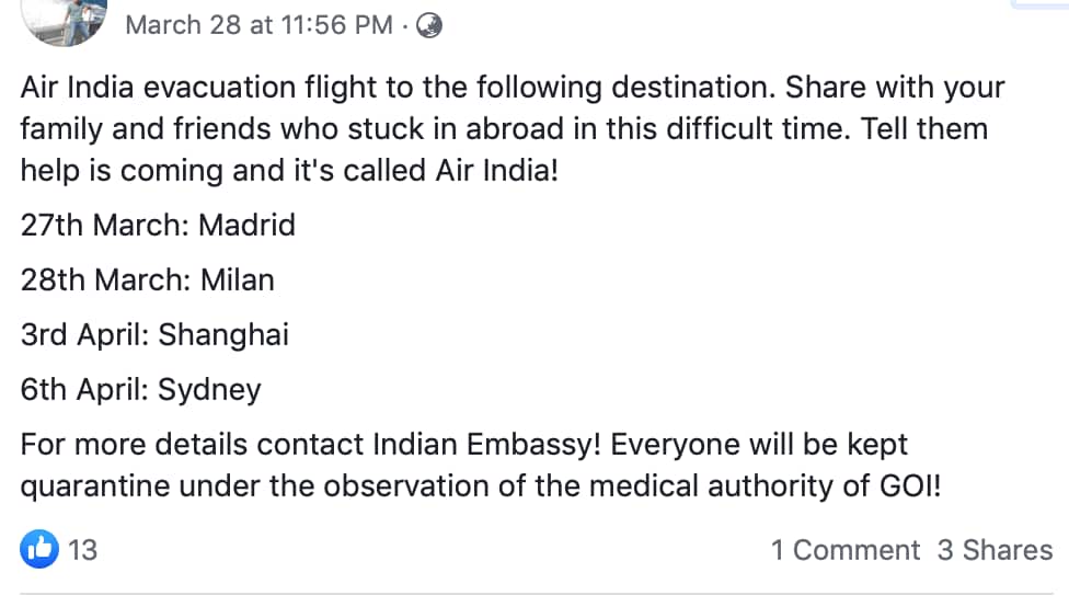 No repatriation flights to India, High Commission clarifies during coronavirus crisis