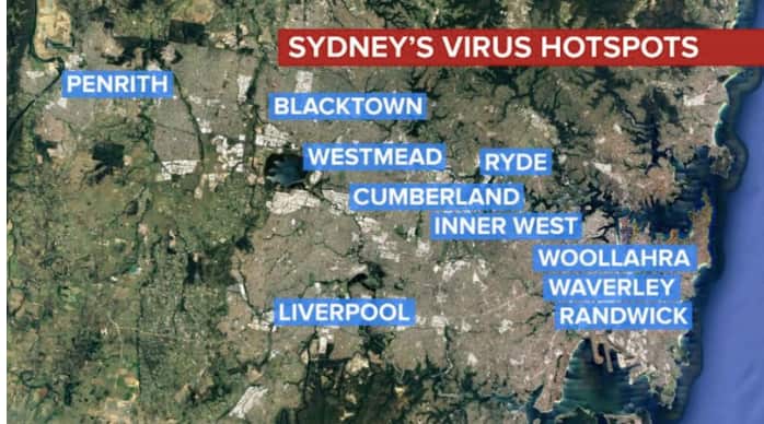 Map of Sydney's coronavirus hotspots