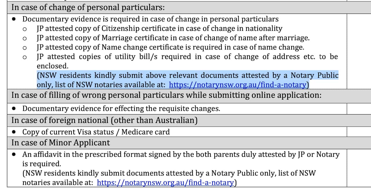 VFS Sydney Checklist