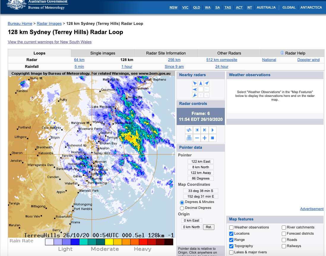 Radar images provided by the Bureau of Meterology exhibit the extent of the severe weather hitting the eastern coast.