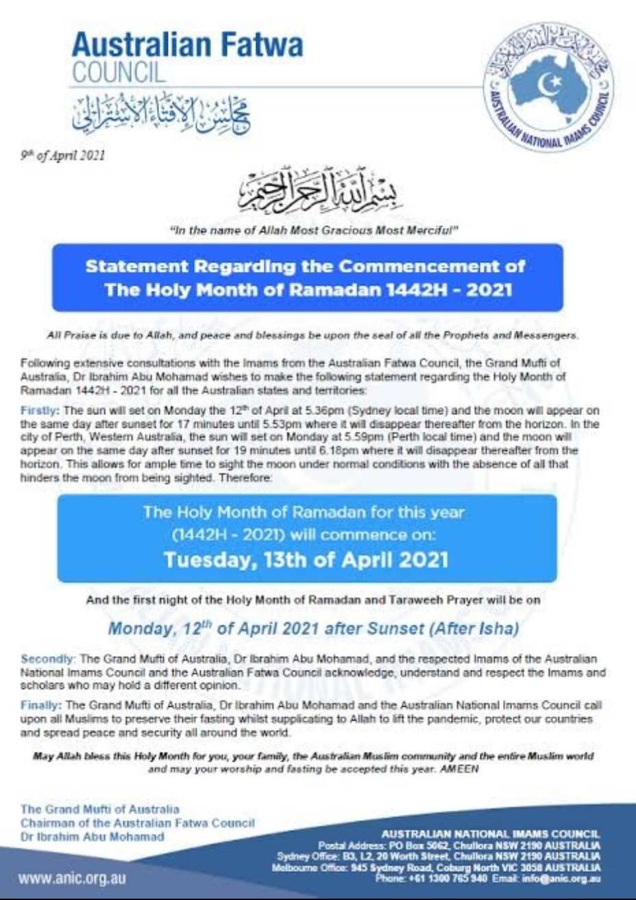 Statement from Australian National Imams Council