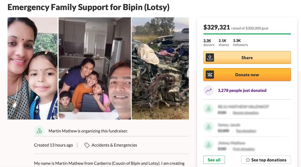 Community raises $300K overnight to help family that met with fatal accident