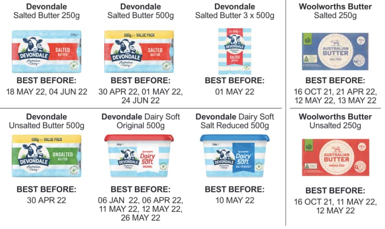 Recall: Saputo Dairy Australia Pty Ltd Butter and Spreadable Butter Blend Products