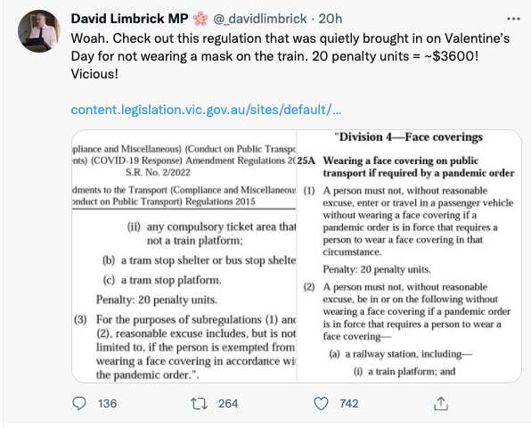 David Limbrick MP Comments with Vic mask rules