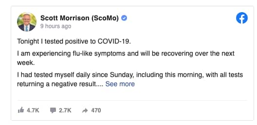 Morrison Twitter about confirmed COVID