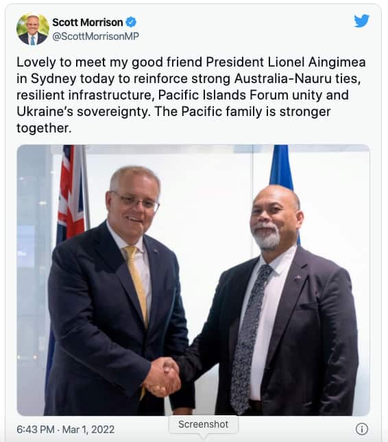 Morrison met Lionel Aingimea