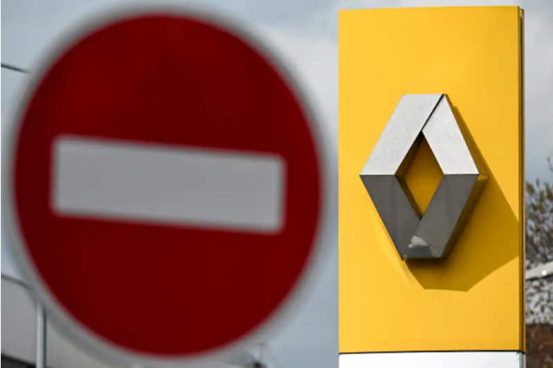 The Renault Group logo is pictured in front of the automobile plant in Moscow on April 26, 2022.