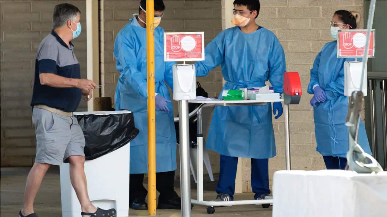 Medical staff at a COVID-19 testing centre at Sir Charles Gairdner Hospital in Perth.