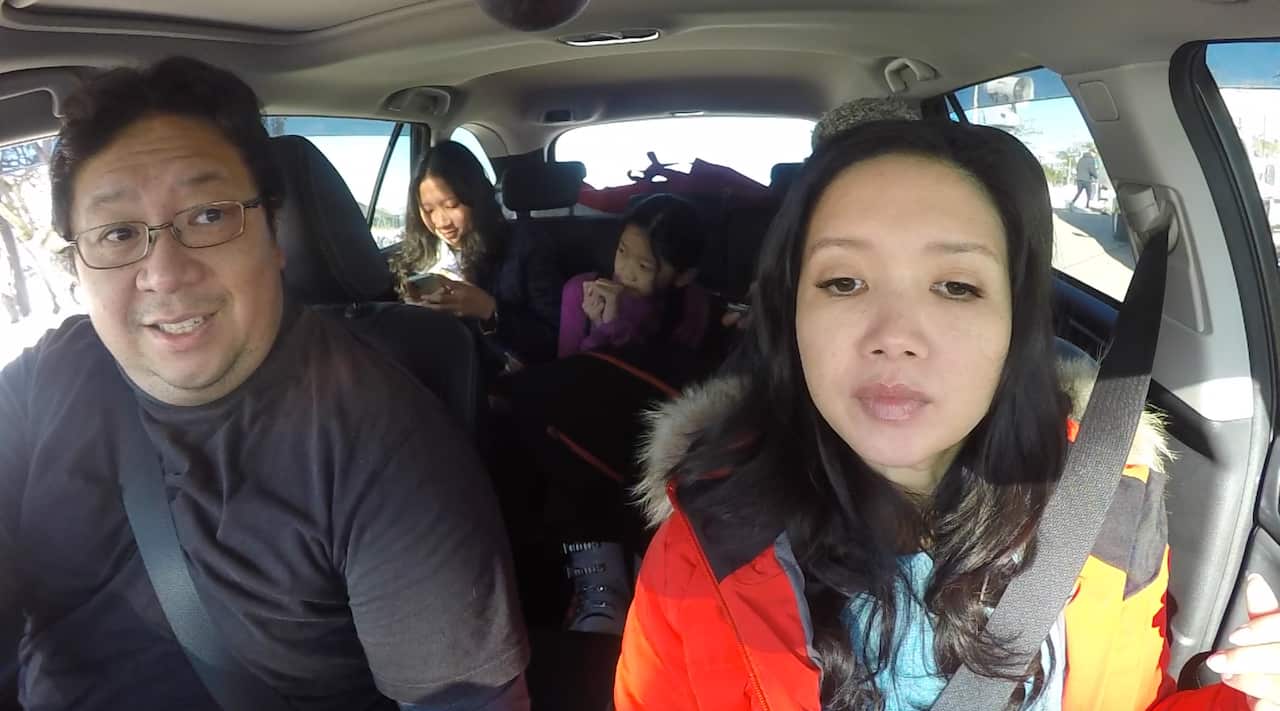 "Family time": The Tan family spend many hours commuting to and from Mt Buller for snow sports training.