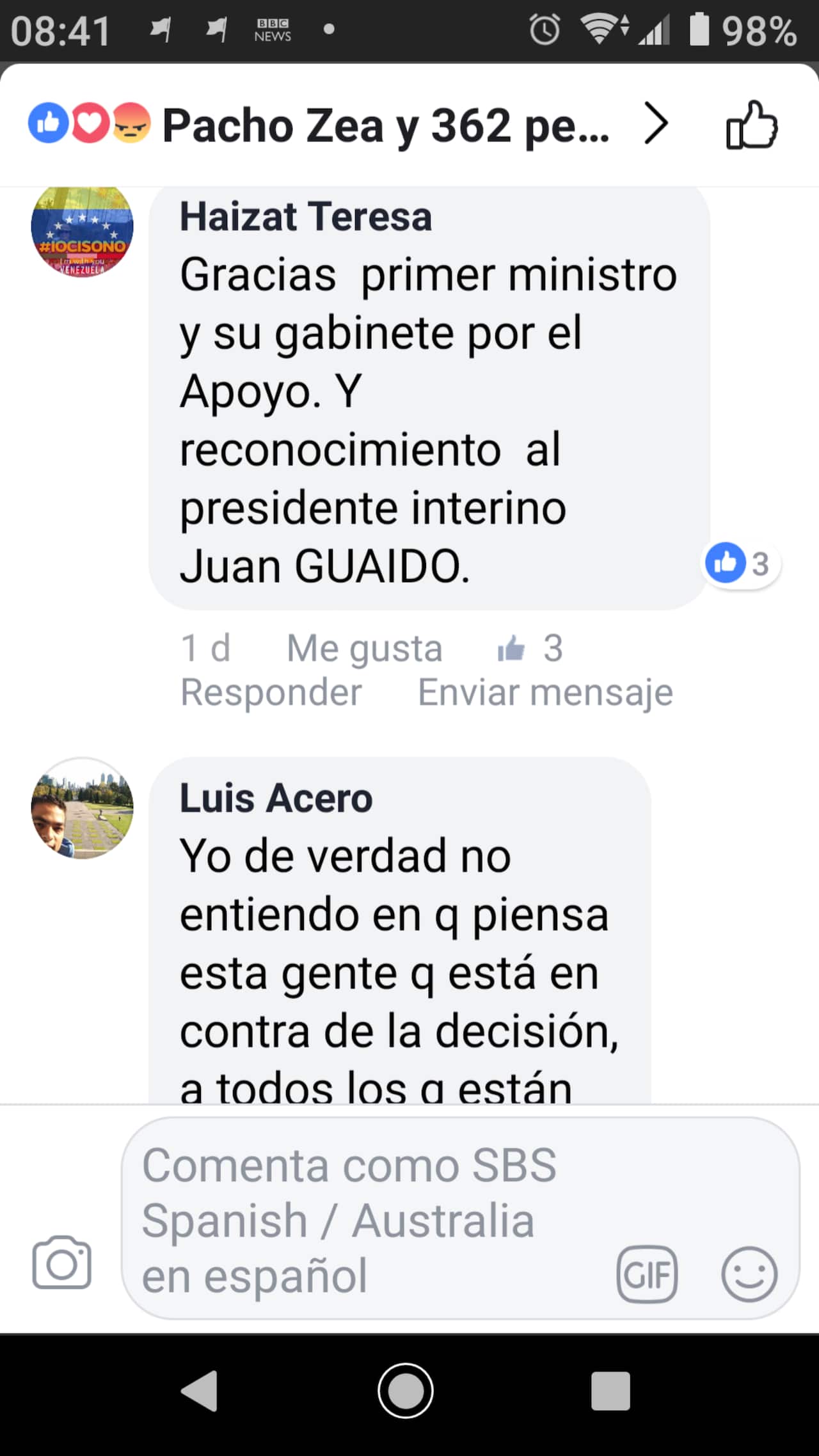 Reacciones de los venezolanos en Australia