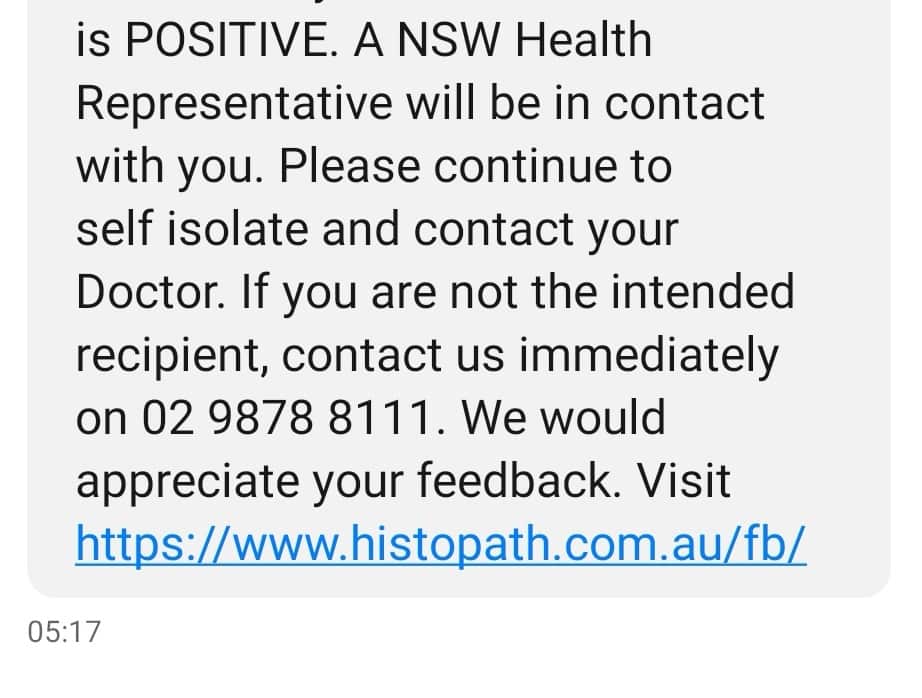 A text inform Mr Liu the positive result of his test