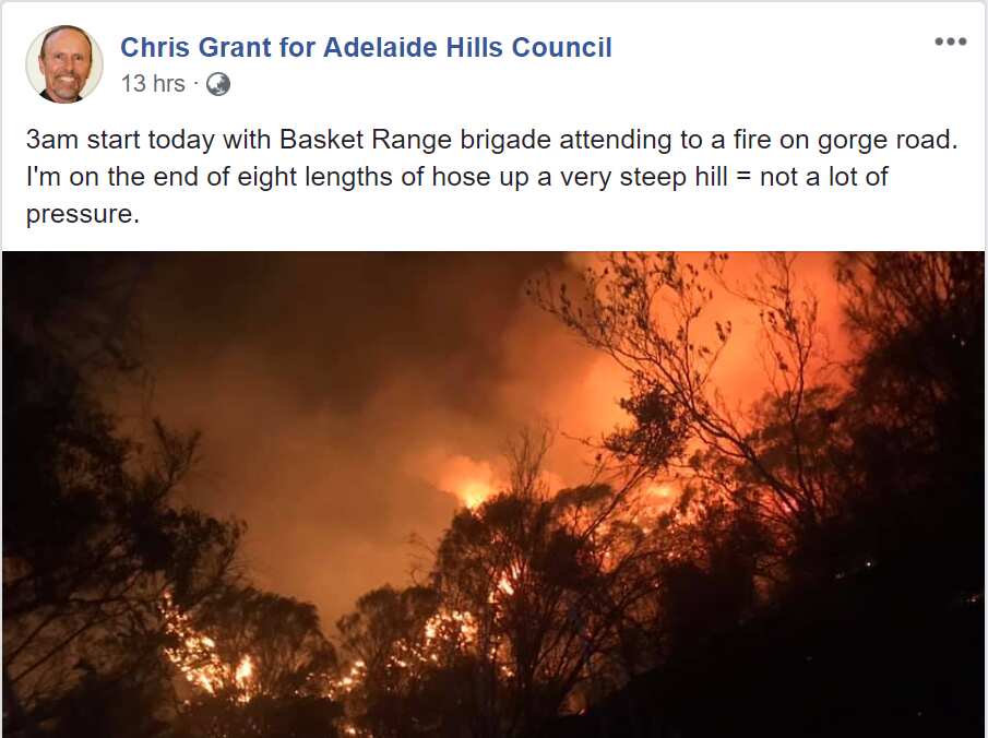 Adelaide Hills bushfire post on facebook