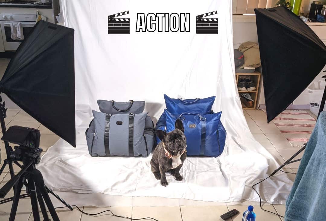 เบื้องหลังการถ่ายภาพสินค้าที่คุณเสกถ่ายเองที่บ้าน พร้อมมีน้องพิกซี่เป็นพรีเซนเตอร์ให้สินค้ากระเป๋าน้องหมาเอนกประสงค์ของคุณเสกด้วย