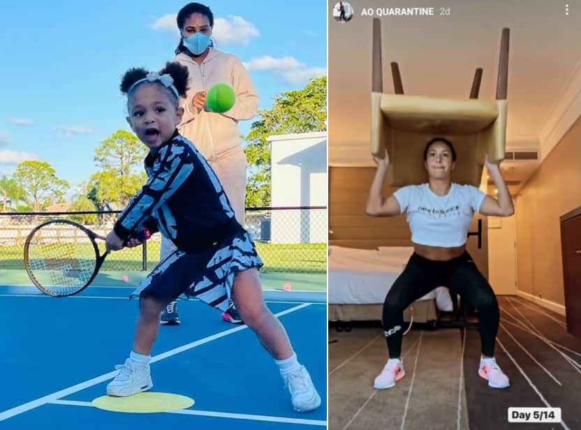 Serena Williams gioca in campo ad Adelaide assieme alla figlia Olympia, mentre la britannica Watson si 'allena' nella sua camera dell'hotel di Melbourne