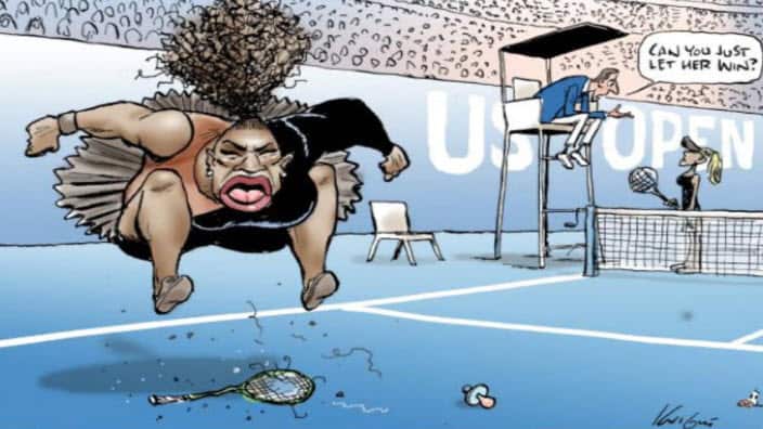 کاریکاتور سرنا ویلیامز تنیسور نامدار آمریکایی که روزنامه هرالد سان آن را چاپ کرد