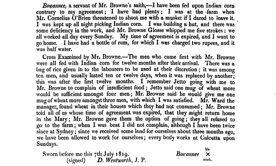 Testimony by William Browne's servant Bowannee