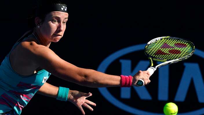 Latvia's Anastasija Sevastova makes a forehand return to Slovakia's Kristina Kucova during their second round match at the Australian Open tennis championships in Melbourne, Australia, Wednesday, Jan. 18, 2017. (AP Photo/Andy Brownbill)