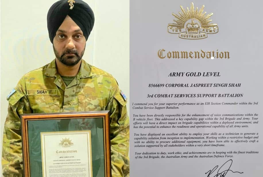 Corporal Shah with his gold commendation.