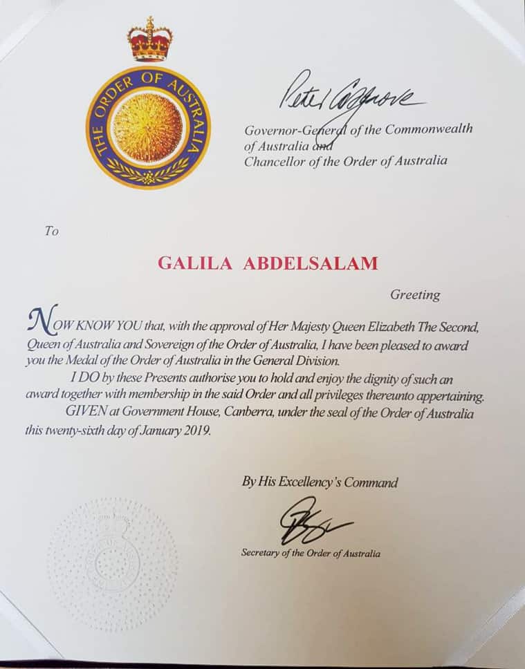 The order of Australia for Galela Abdul Salam 