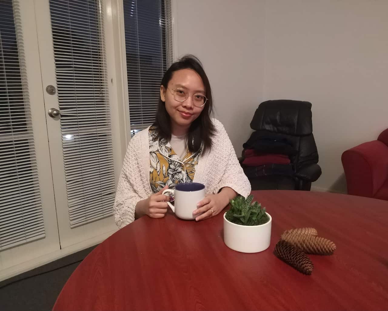 Shintia D.W.Randell relaxing at her home in Carlton, Melbourne.