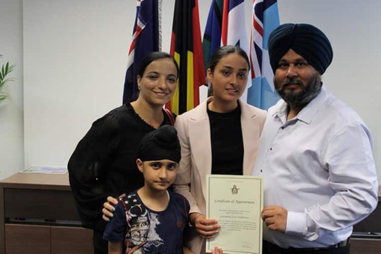 Simran Kaur Wadhawan with her family in Perth today