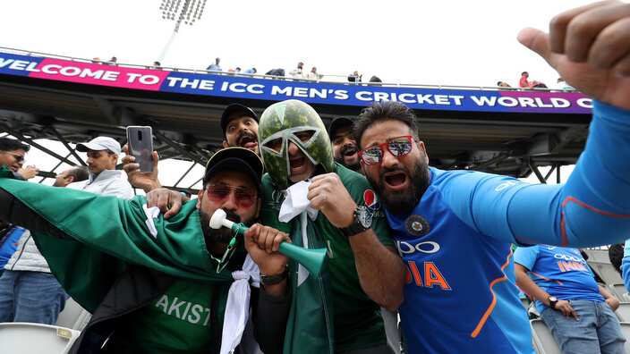 India and Pakistan fans show their support World Cup group stage match at Old Trafford, Manchester, Sunday June 16, 2019.