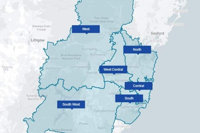 A map of the Sydney districts proposed by the Greater Sydney Commission