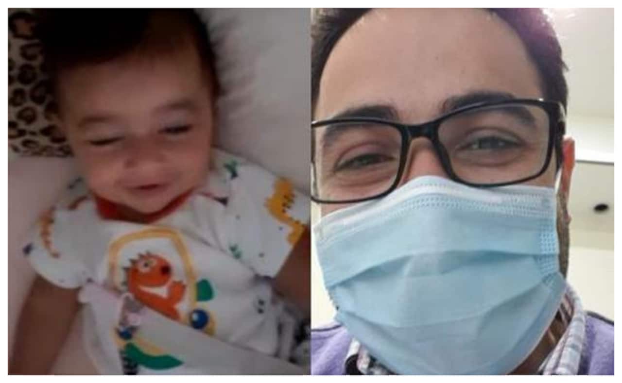 Dr Rimon Farid talking to his daughter through Skype 