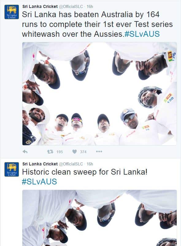 SL Cricket Twitter Message