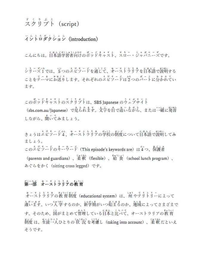 Script for Episode 4 for Slow Japanese, a podcast by SBS Japanese for the language learners.