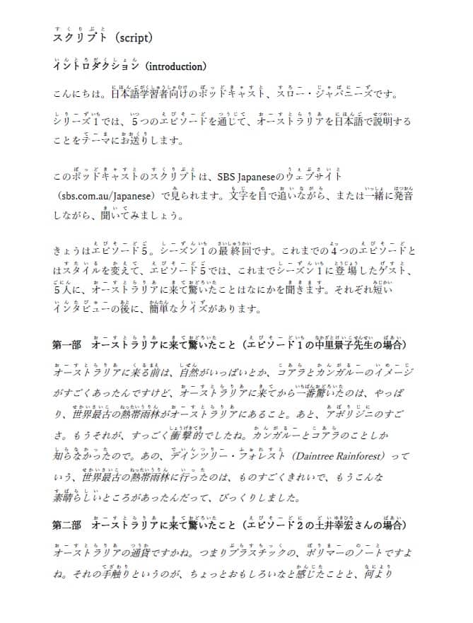 Script for Episode 5 for Slow Japanese, a podcast by SBS Japanese for the language learners. 1/4