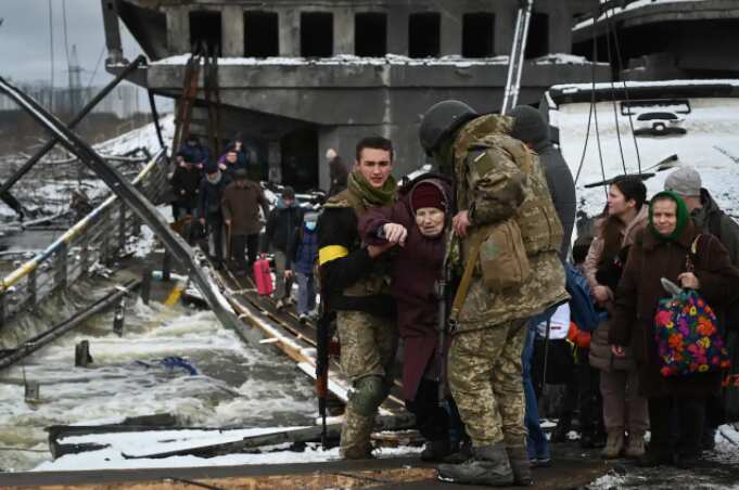 Evacuation efforts of Irpin, Ukraine, continued through adverse weather conditions on 8 March, 2022.
