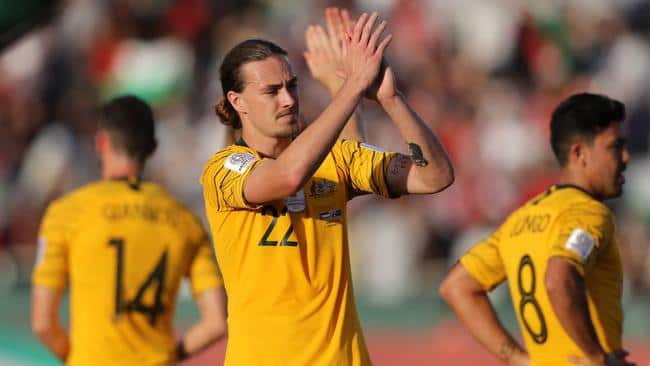 Jackson Irvine celebrating Socceroos wining a game