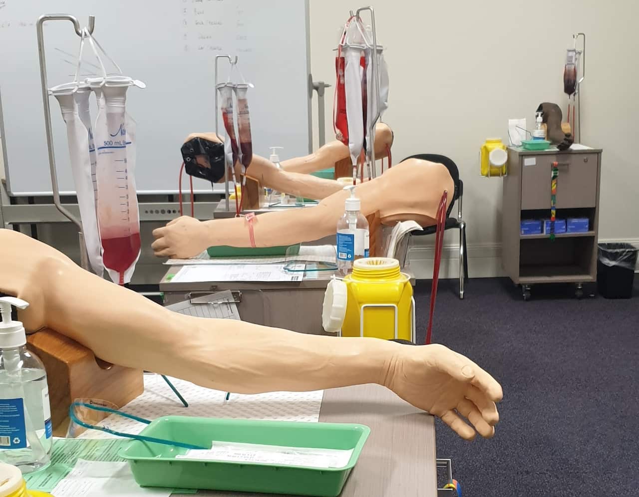 อุปกรณ์สำหรับให้นักเรียนได้ฝึกหัดการเจาะเลือดในหลักสูตร หลักสูตร Certificate III in Pathology Collection 