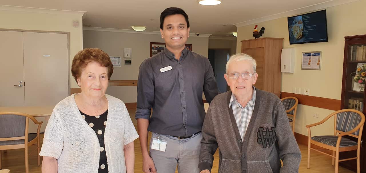 Soham Padsala with the Russian residents at St Sergius Aged Care