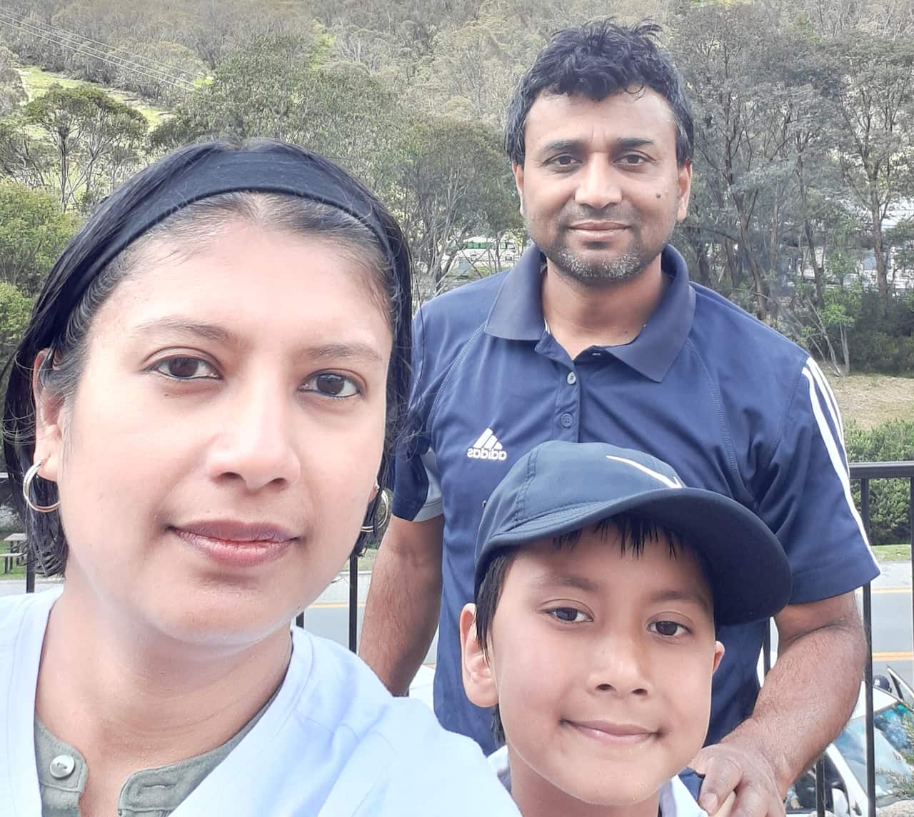 Soma Chaudhuri with her husband and their seven-year-old son.
