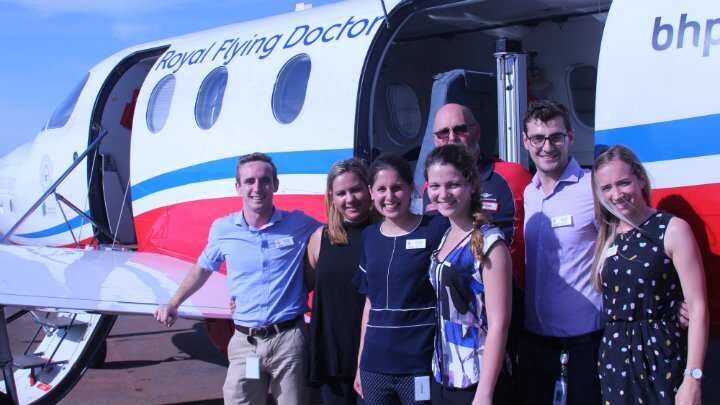 Medical officer Douglas Bagss with Jack Dews-bury, Adriane Houghton, Kate Dewar, Max Hoffman, Karen Bromley and Anywn Pyle.
