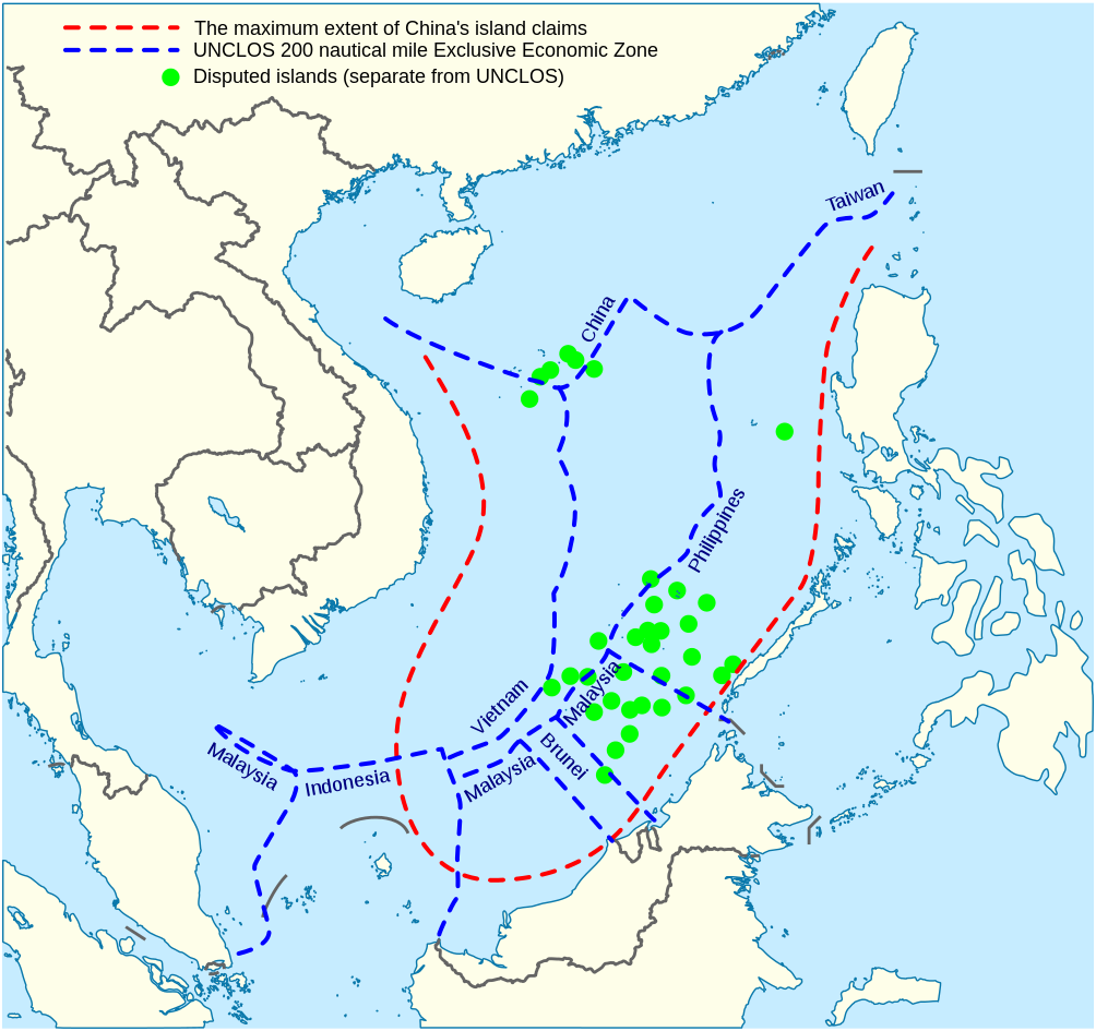 The nine-dash line, previously the "11-dash line", is the demarcation line used initially by the government of the Republic of China (ROC / Taiwan) and subsequently also by the government of the People's Republic of China (PRC), for their claims of the ma