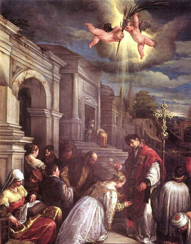 St Valentine baptizing St Lucilla, Jacopo Bassano
