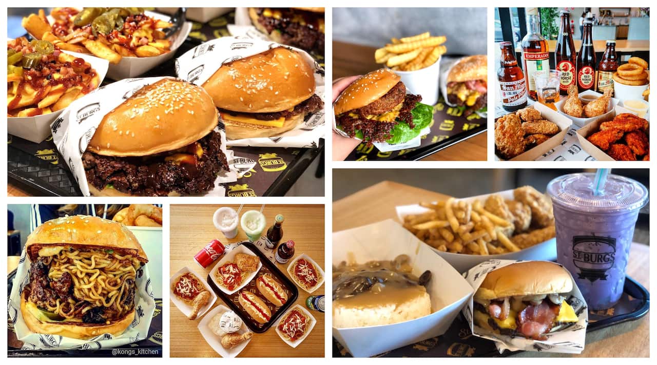 A Filipino tribute menu: Adobo Shaker Fries, Yum Durger, Durger Steak, Sinigang Wings, Ube Shake, Instant Noodle Burger, Filipino style Spaghetti & Chicken, Phil-made beers