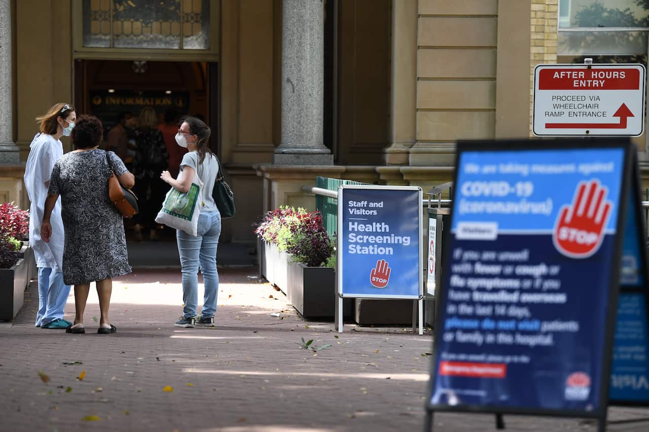 Staff wearing face masks outside the Royal Prince Alfred Hospital (RPA) in Camperdown, Sydney.
