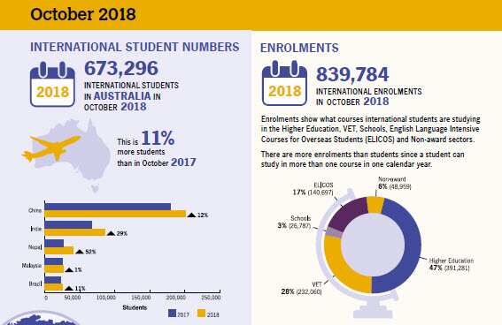 Monthly Info-graphic by Department of Education on International Student Stats. 